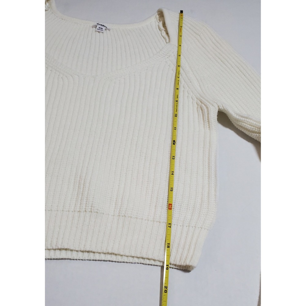 Garage‎ Cream Cropped Knit Sweater Long Sleeve Scoop Neck Ribbed Top - Picture 14 of 14